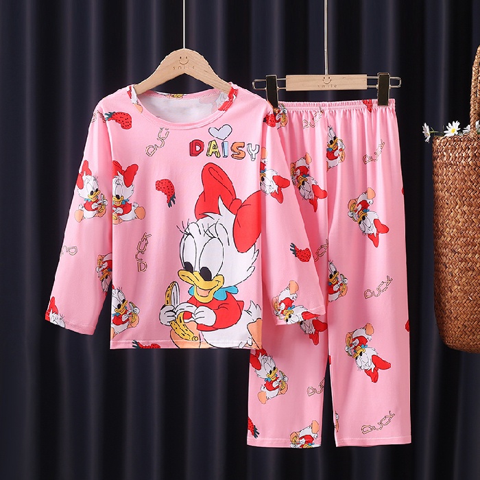 Bộ Đồ Ngủ Tay Dài Chất Liệu Cotton In Họa Tiết Hoạt Hình Xinh Xắn Cho Bé