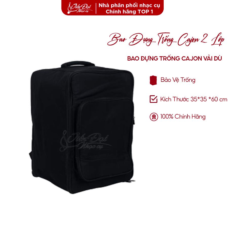 Bao Đựng Trống Cajon Vải Dù 2 Lớp - Bao Trống Cao Cấp Chính Hãng, Kích Thước 35x35x60cm