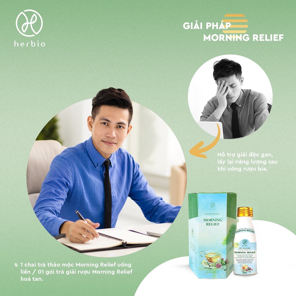 [LỐC 6 CHAI] Trà Giải Rượu Thảo Mộc Herbio Morning Relief - GIẢI RƯỢU, GIẢI ĐỘC GAN, LẤY LẠI NĂNG NƯỢNG