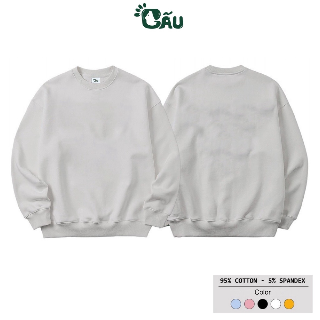 Áo sweater GẤU 194 vải nỉ thu đông co dãn, dày dặn mềm mịn form rộng phong cách Unisex full màu - Trơn SW