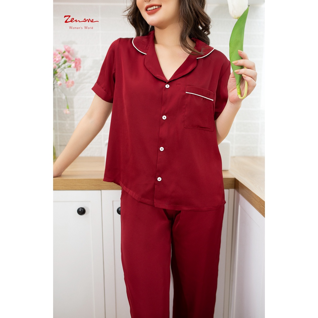 Đồ Ngủ Lụa Cộc Tay Zen Me Chất Lụa Pháp Cao Cấp Phong Cách Pyjama Lụa