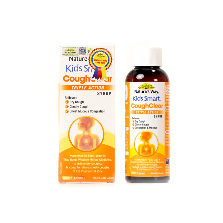 Siro Uống Nature’s Way Kids Smart Cough Clear Triple Action Syrup Giảm Ho, Long Đờm, Tăng Cường Sức Khoẻ Hệ Hô Hấp 200ml