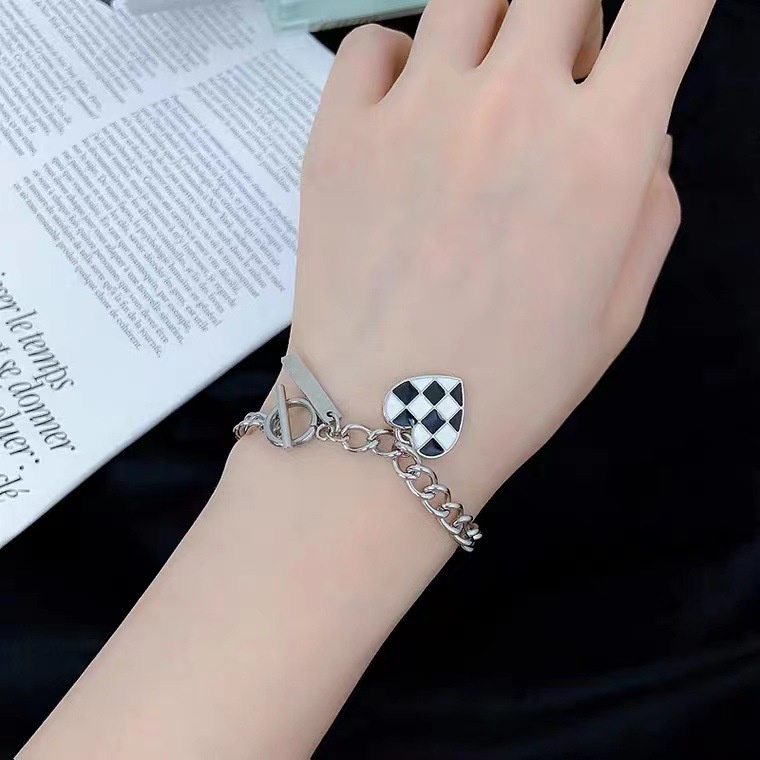 Bộ Trang Sức Dây Chuyền Bông Tai Vòng Tay Kẻ Caro Màu Đen Xanh Dương Cổ Điển Thời Trang Hàn Quốc