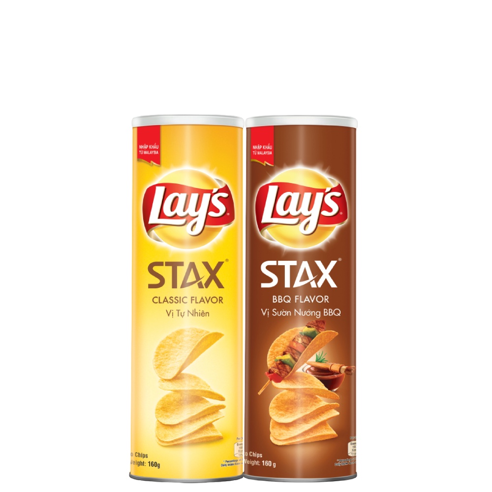 [Mã GRO1APR giảm 20K đơn 150K] Combo 2 Bánh snack khoai tây miếng Lay's Stax hộp 160g Mix vị: Tự nhiên và Sườn nướng BBQ