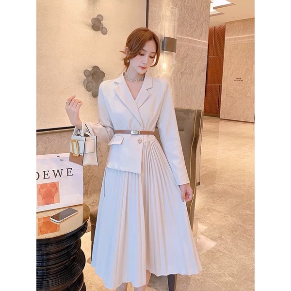 Váy pha chân xếp đai eo