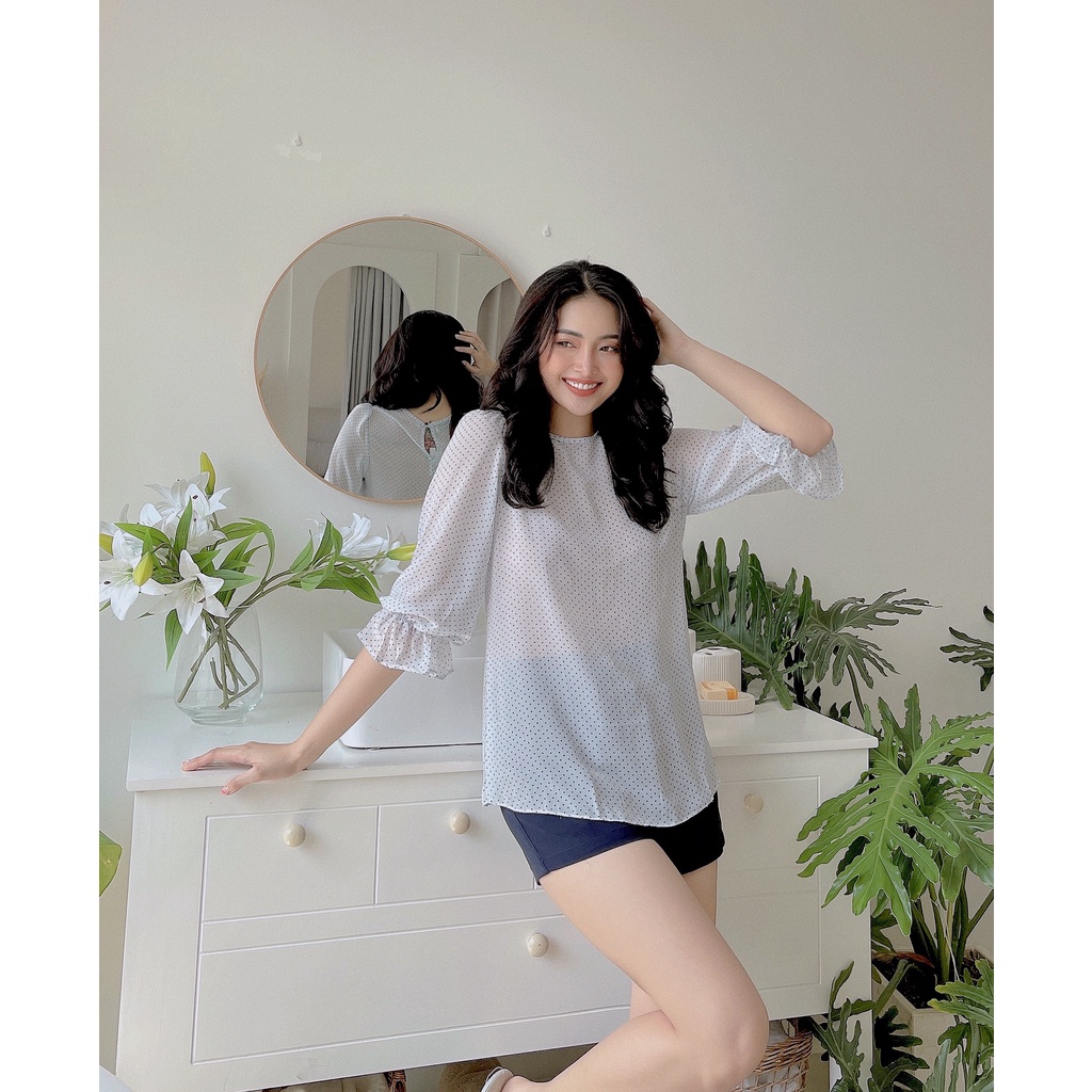 FEMEI Áo voan cổ tròn tay lỡ