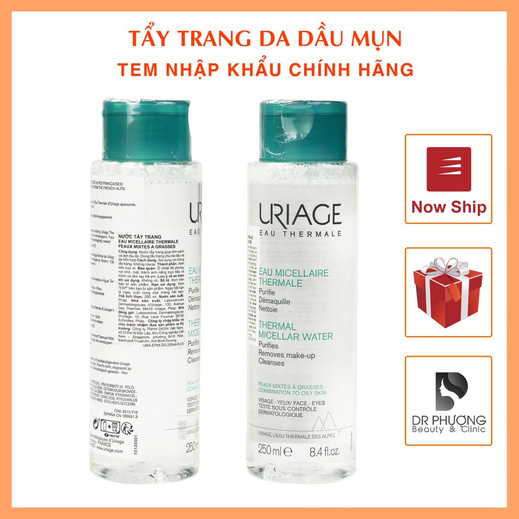 Nước tẩy trang Uriage Eau Micellaire Thermale PMG cho da dầu, hỗn hợp (màu xanh)