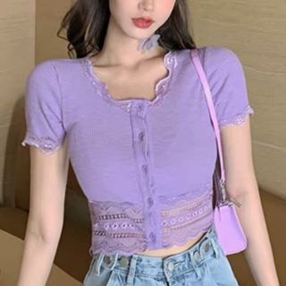 Áo croptop nút bozip phối ren ( KÈM HÌNH THẬT )
