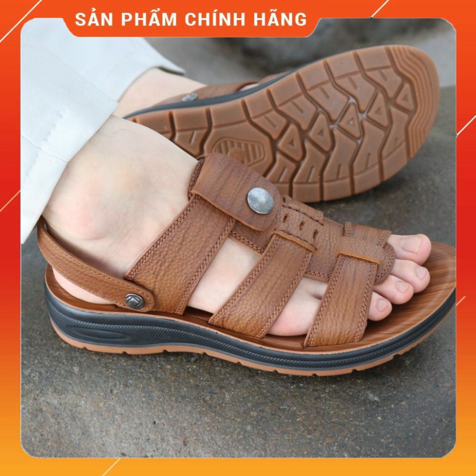 Dép sandal nam trung niên 💝 HT.NEO 💝 da bò xịn kết hợp đế kếp cao 3,5cm cực đẹp khâu may chân quai công nghệ 2021.