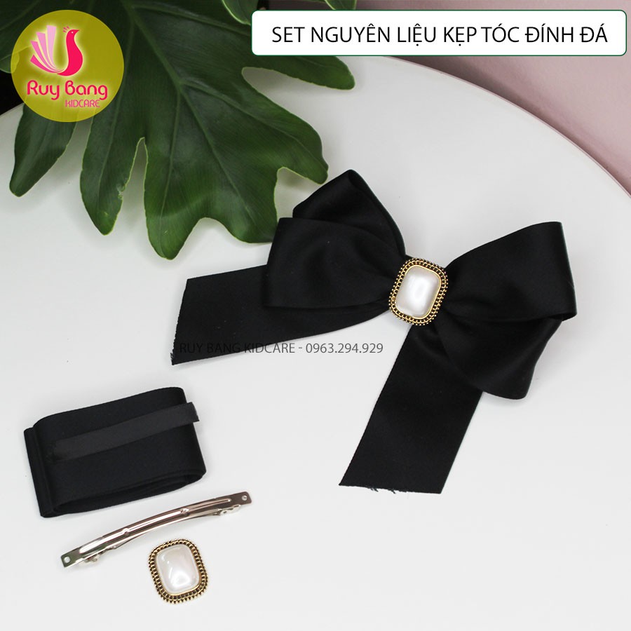 Set nguyên liệu làm kẹp tóc nơ tiểu thư đính đá hottrend 2021