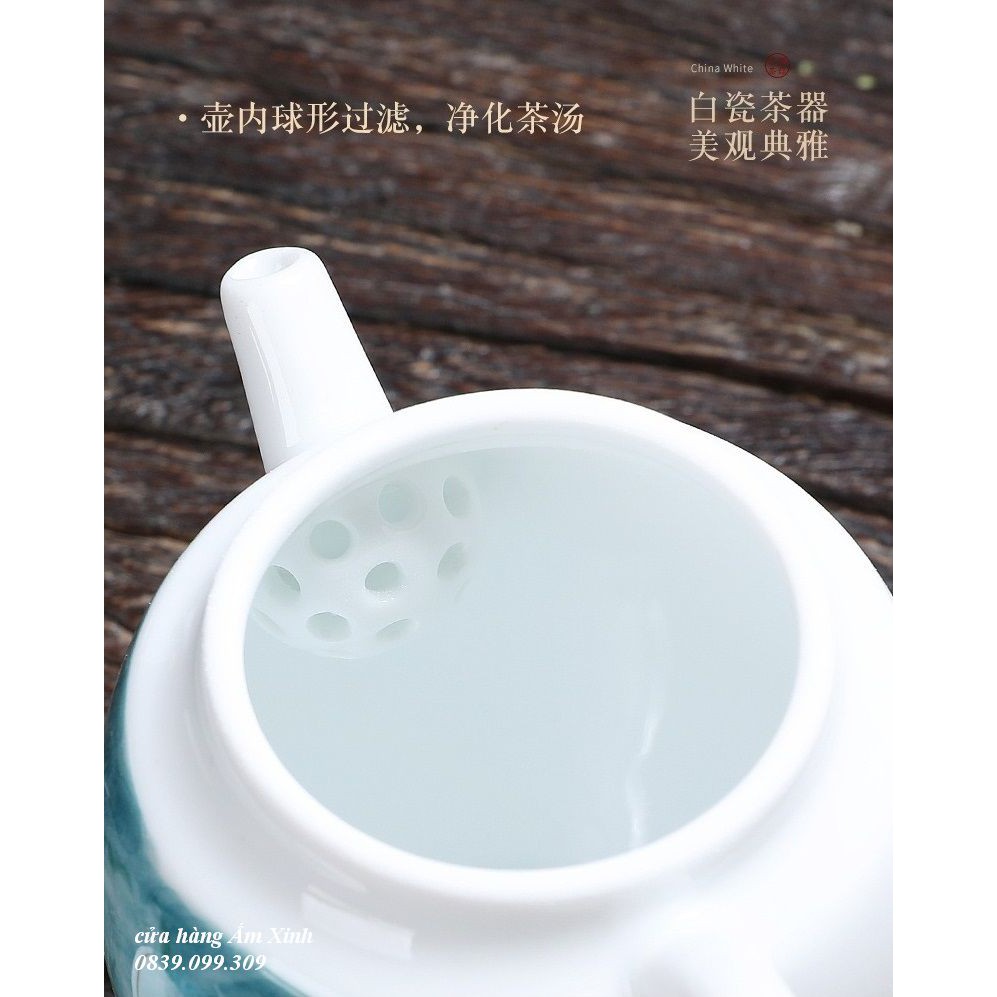 Ấm Trà Sứ Trắng Bạch Định pha trà đạo 190 ml