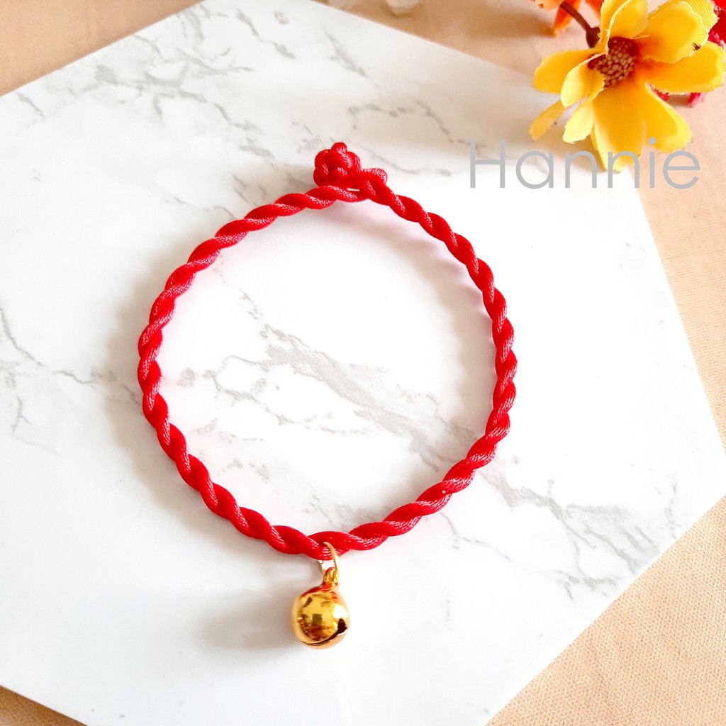 (Đỏ/Đen) Vòng tay chỉ may mắn chuông màu bạc vàng - Vòng phong thủy bình an nam nữ handmade