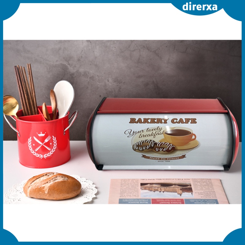 Metal Bread Box Roll top Design Dry Food Container for Kitchen 34.5x23x14.5cm