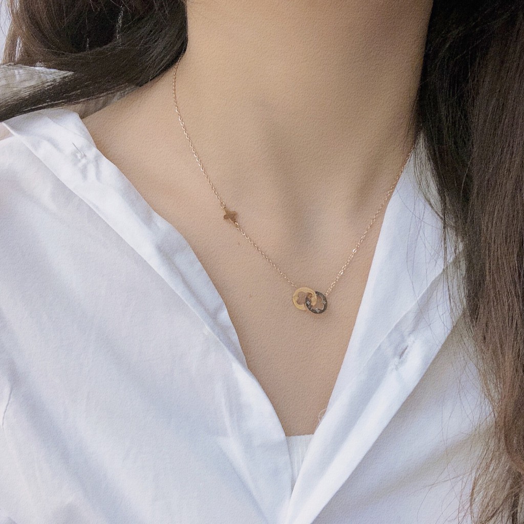 Dây chuyền bằng thép titan họa tiết hoa thời trang sành điệu cho nữ LV