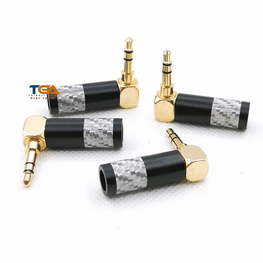 Jack rắc 3ly 3.5mm cong - 3 khấc hàn dây cacbon đen