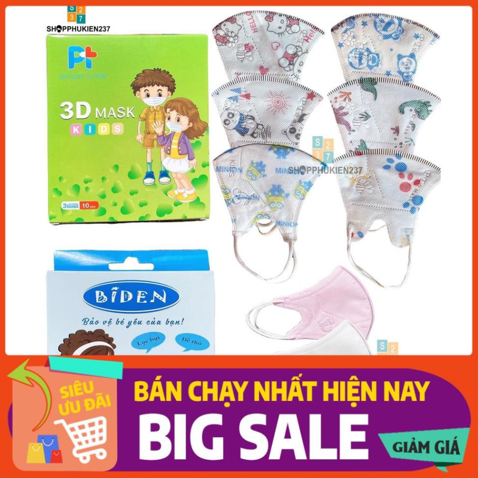 Khẩu trang 3 lớp 1 hộp 10 cái Biden vải sms cao cấp cho bé hàng công ty Cửu Long