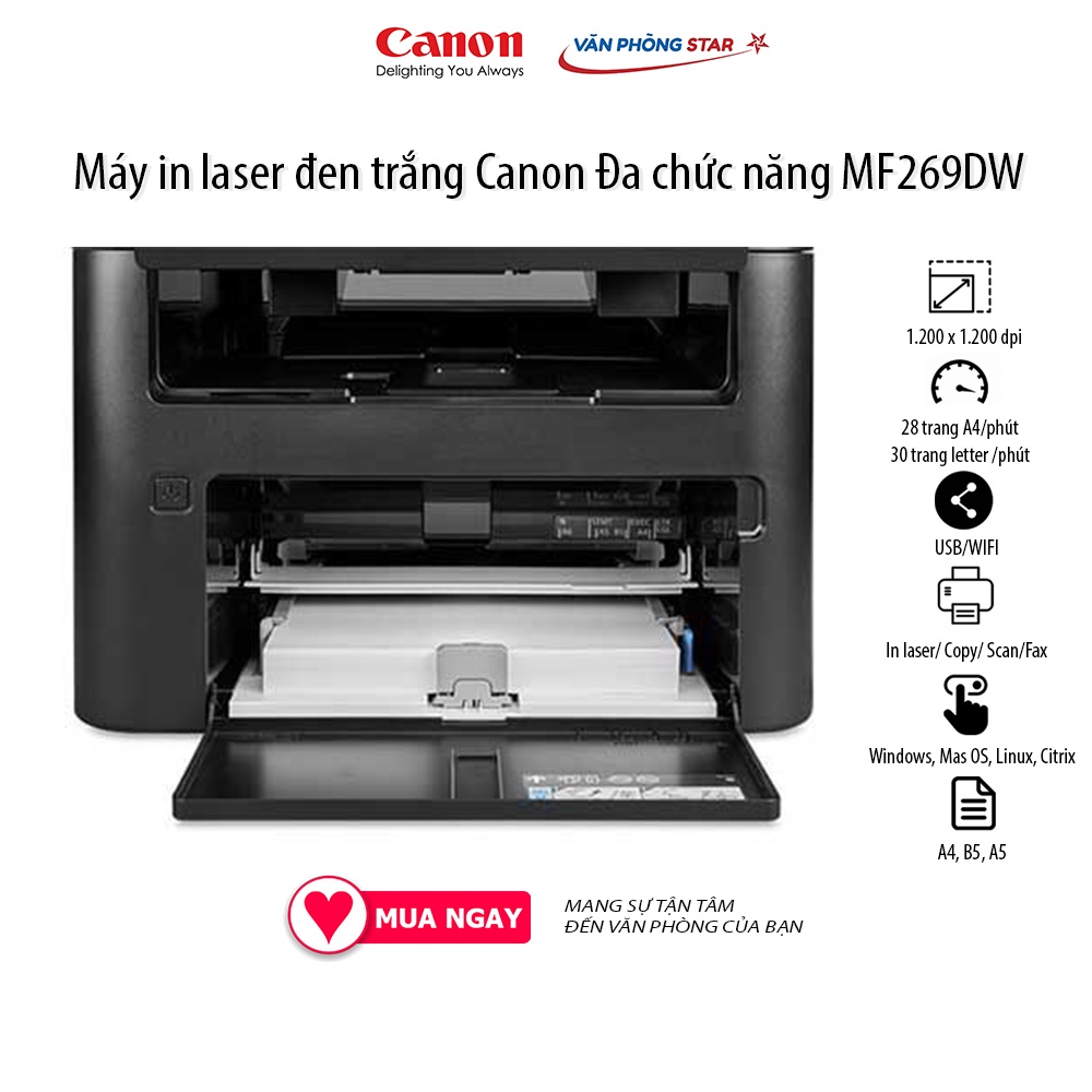 [Free ship] Máy in laser Đa chức năng Canon MF269DW : Copy - In - Scan - Fax - Duplex - DADF - Wifi tại Vanphongstar