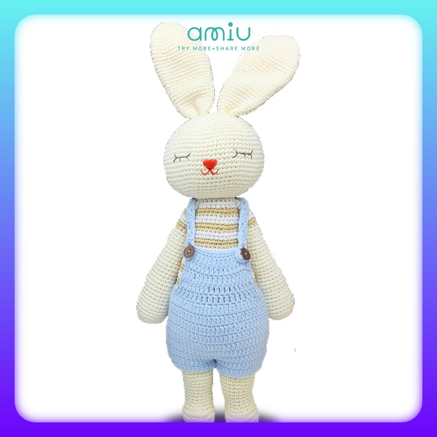 Gấu bông móc len Amigurumi cao cấp Amiu Việt Nam - Thỏ Lala quần yếm, đồ chơi nhồi bông handmade dễ thương - SP000130