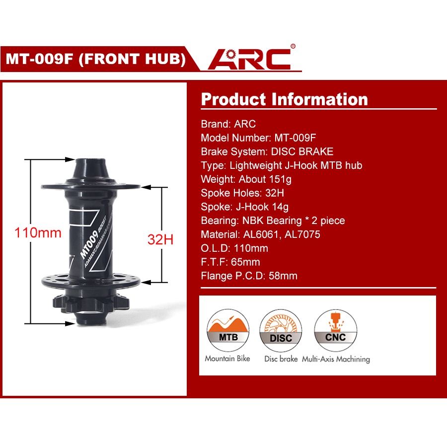 Trục bánh xe đạp ARC 32/ 28 lỗ 15mm 110mm tiện dụng cho xe đạp leo núi