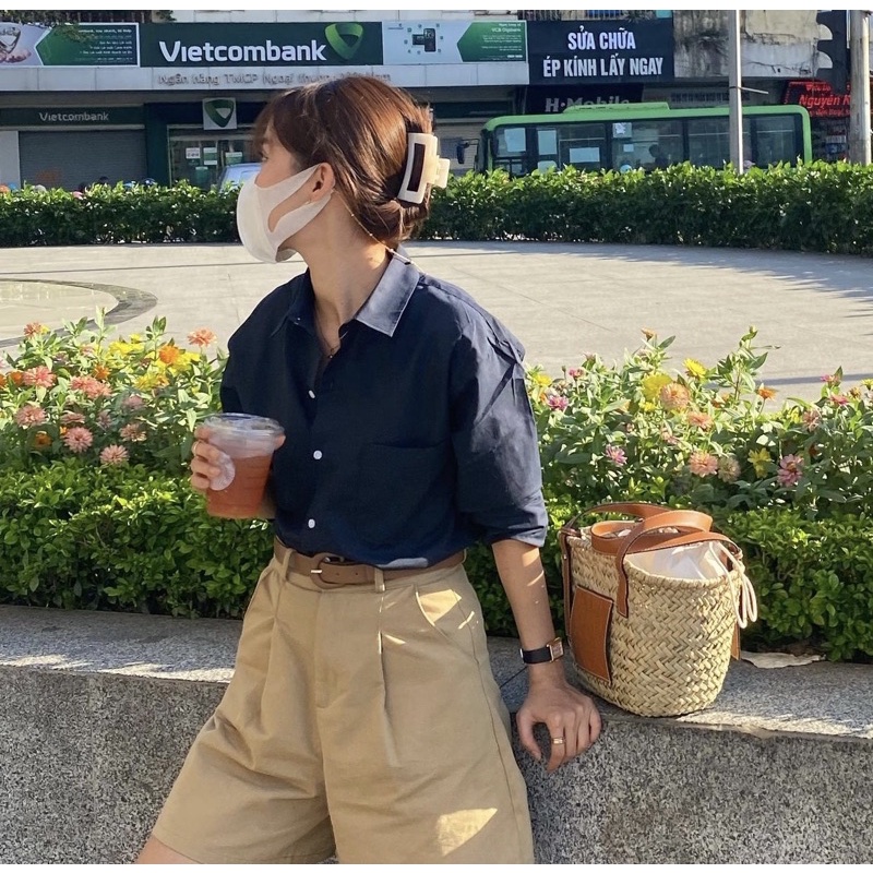 [Mã FAMARAL1 giảm 10K đơn 50K] Áo somi tay dài nữ màu Xanh Navy (Kèm ảnh thật) | BigBuy360 - bigbuy360.vn