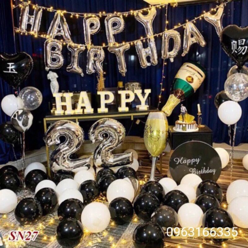 (freeship)(kèm đèn led) Bóng Trang Trí Sinh Nhật Happy Birthday Kèm Số Tuổi Và Nhiều Mẫu