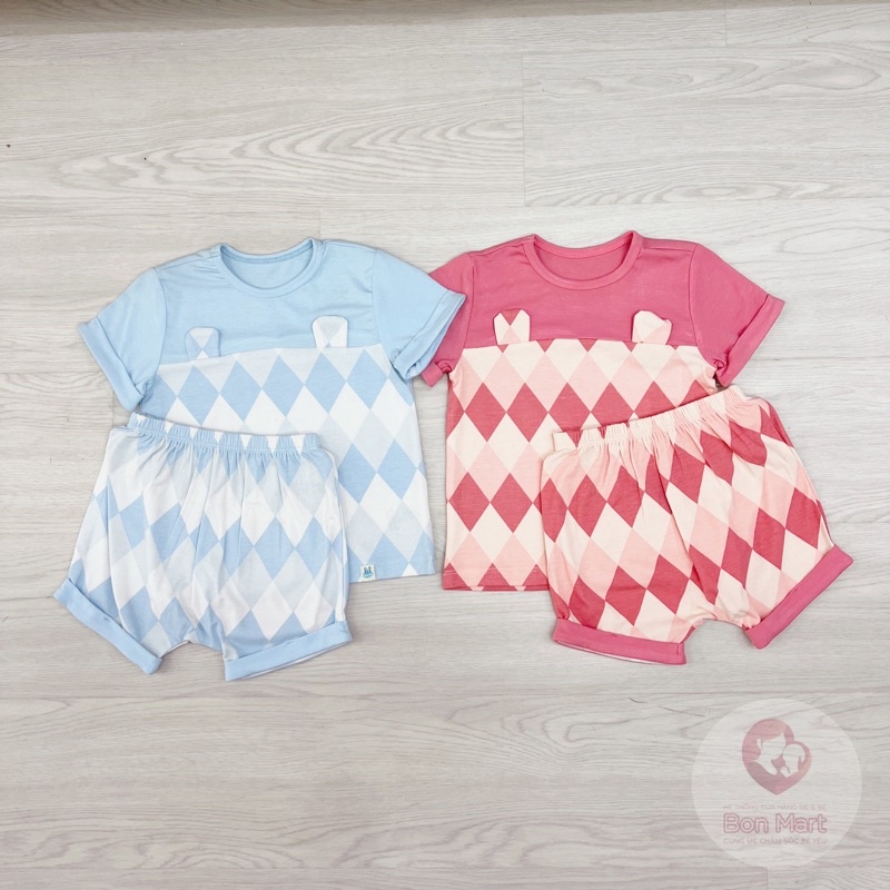 Bộ cộc tay Petit vải họa tiết trám Little Love mã LIL0002 (chỉ còn màu xanh)