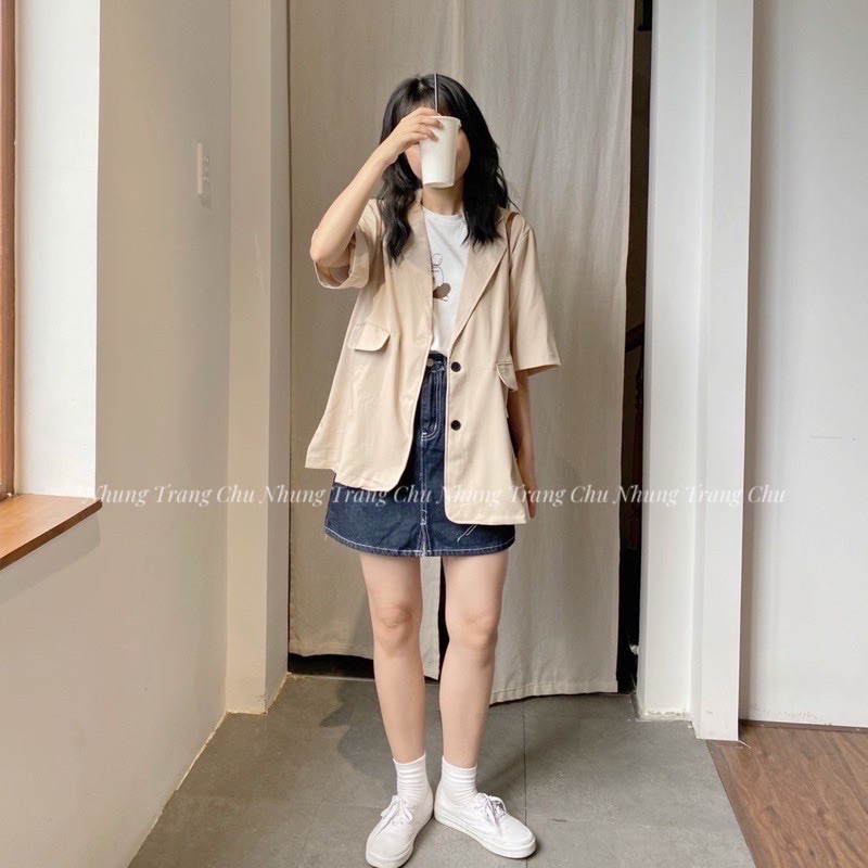 Áo Blazer Ngắn Tay Có Túi Hiện Đại, Áo Vest Quảng Châu