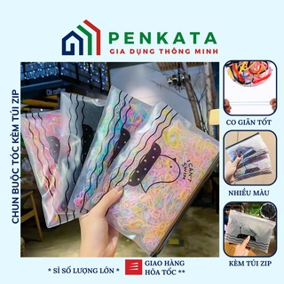 Chun buộc tóc, túi Zip dây thun, nịt cột tóc màu đen, thạch, nhiều màu Hàn Quốc cho mẹ và bé gái PENKATA 2103.10 CS9