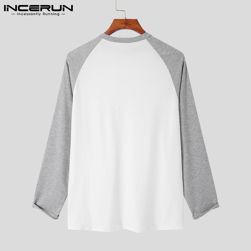 Áo INCERUN dài tay cổ tròn màu sắc nổi bật dành cho nam