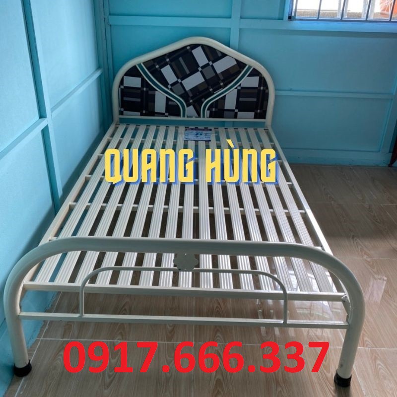 Giường sắt 1m2x2m óng tròn có đầu nệm bọc cao cấp giá rẻ