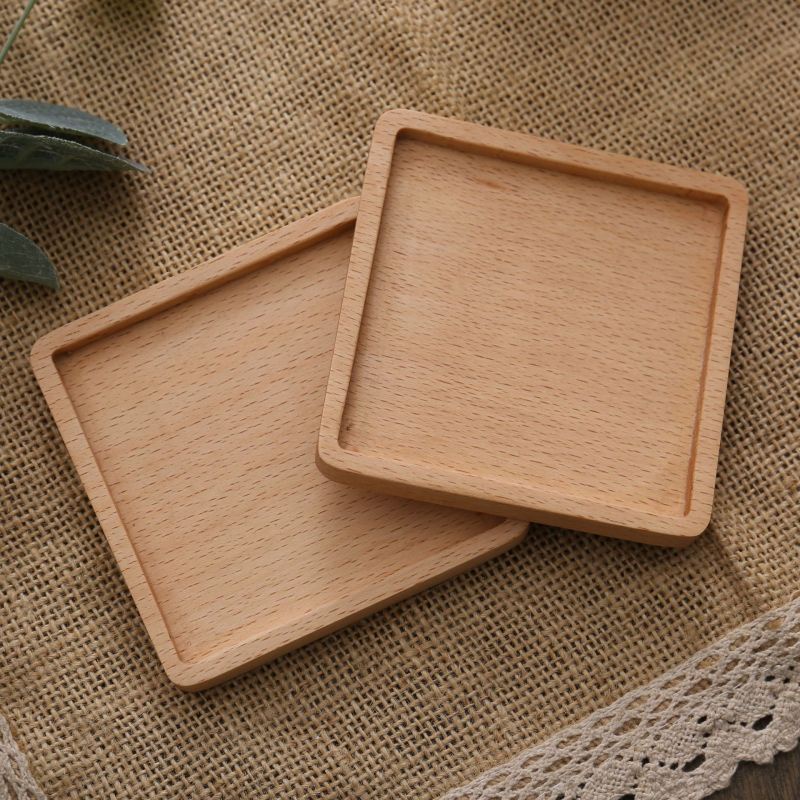 Giá đỡ cốc trà bằng gỗ sồi cách nhiệt hình tròn vuông sáng tạo
