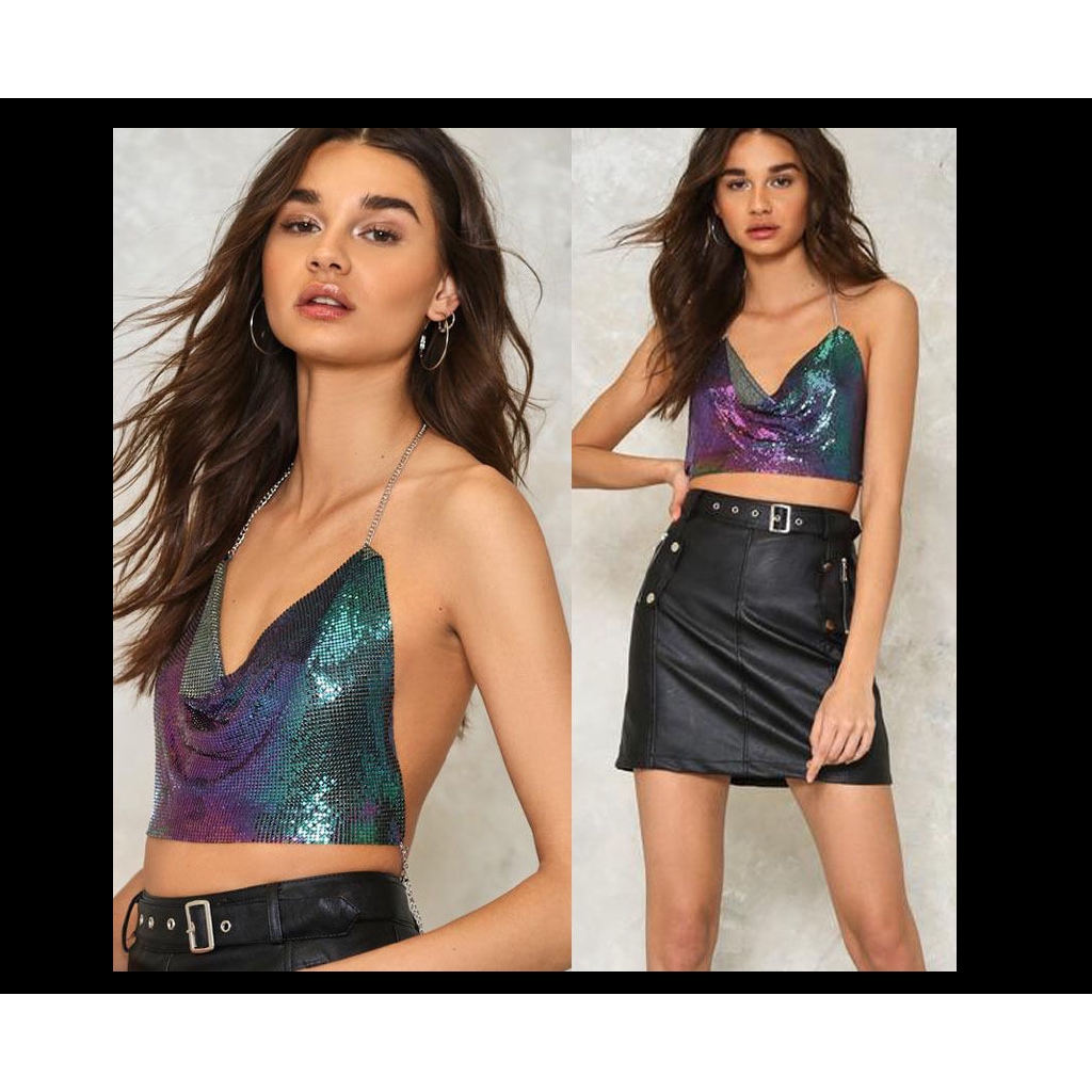 ✦LD-Women Sequin Bralette Bra Bustier Crop Tank Top Cami Tops Vest Blouse