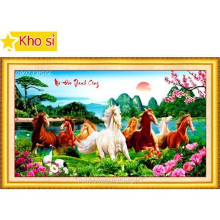 Tranh đính đá khổ lớn Mã đáo thành công 8 con ngựa Lv254 (100x54cm) [KHO SỈ] Tranh chất lượng cao