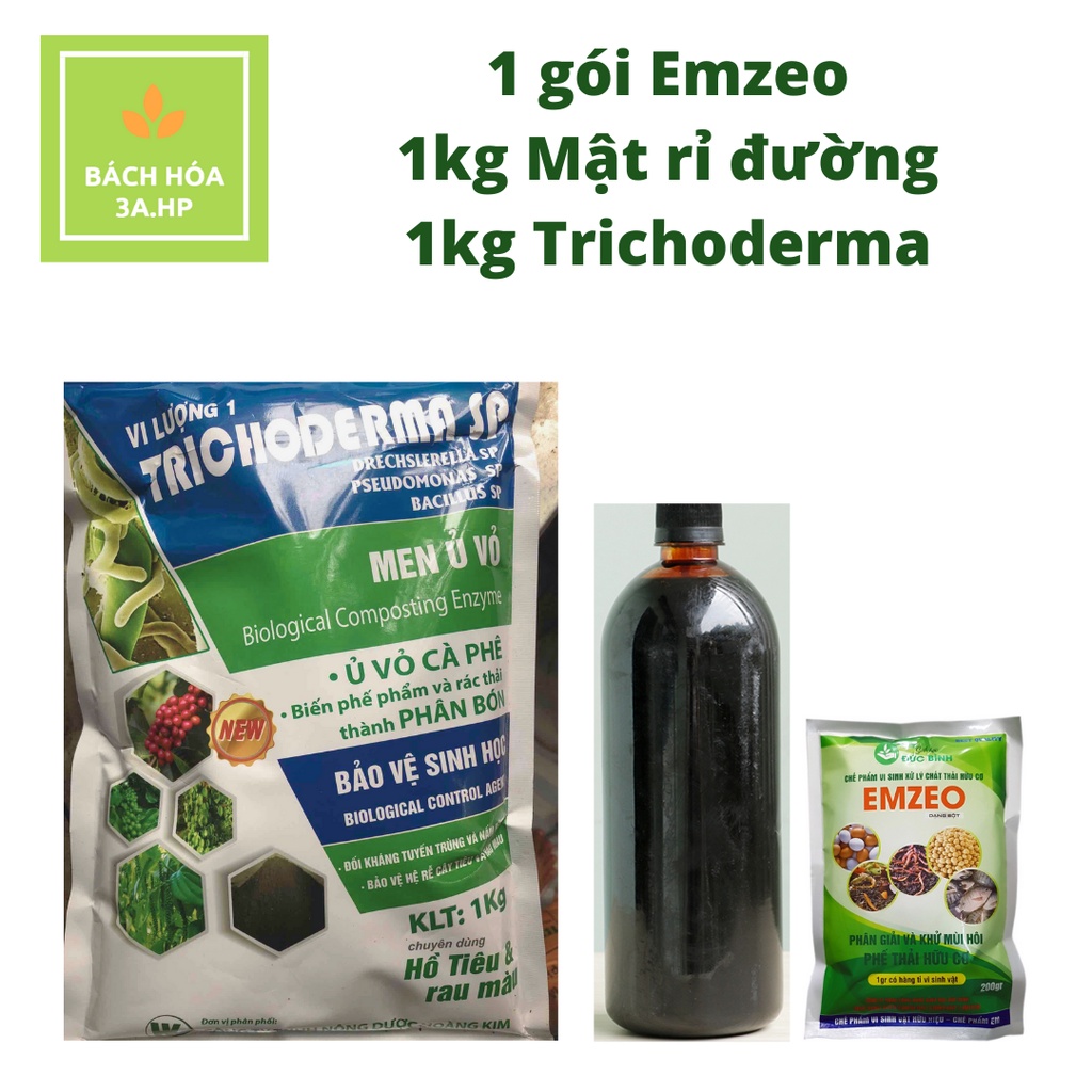 Combo 1kg mật rỉ đường, 1kg Trichoderma SP, 1 gói Emzeo