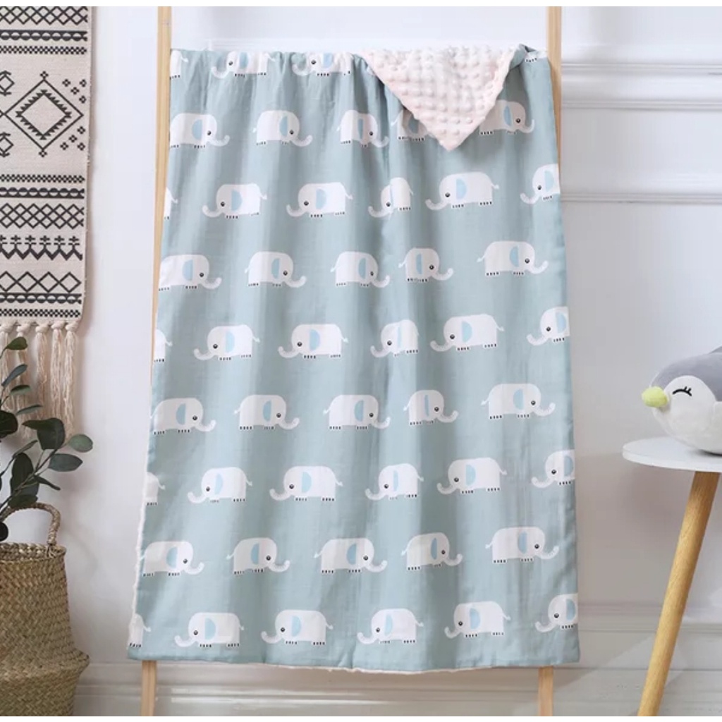 Chăn xô muslin mix nhung bi 4 mùa cho bé Thị Nắng Store, Chăn kích thước 70x110cm cho bé sơ sinh