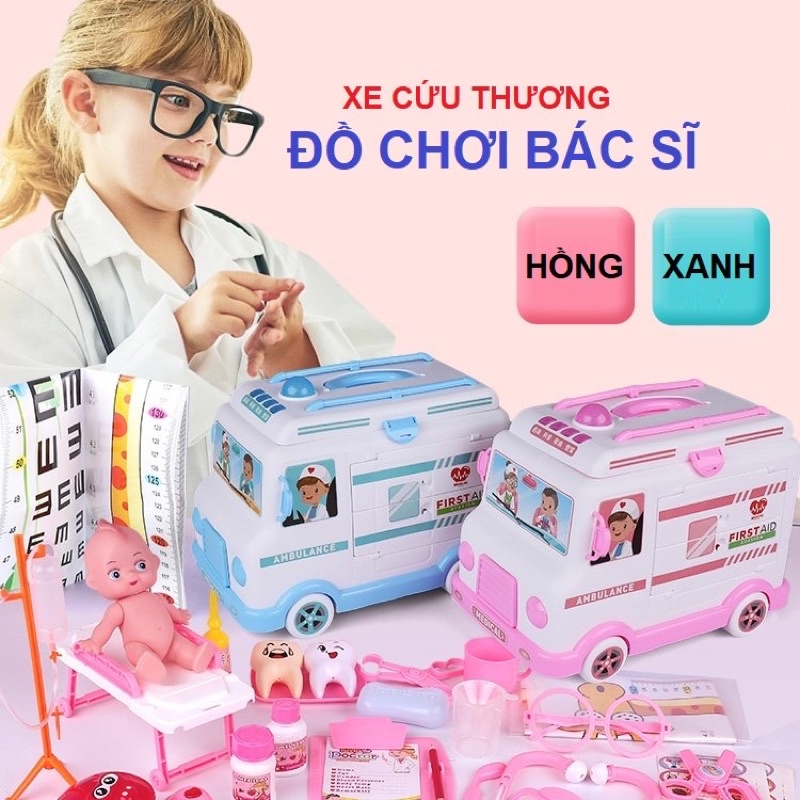 Đồ chơi bác sĩ nhập vai - xe cứu thương có đèn có nhạc, xe chạy được và biết tránh chướng ngại vật