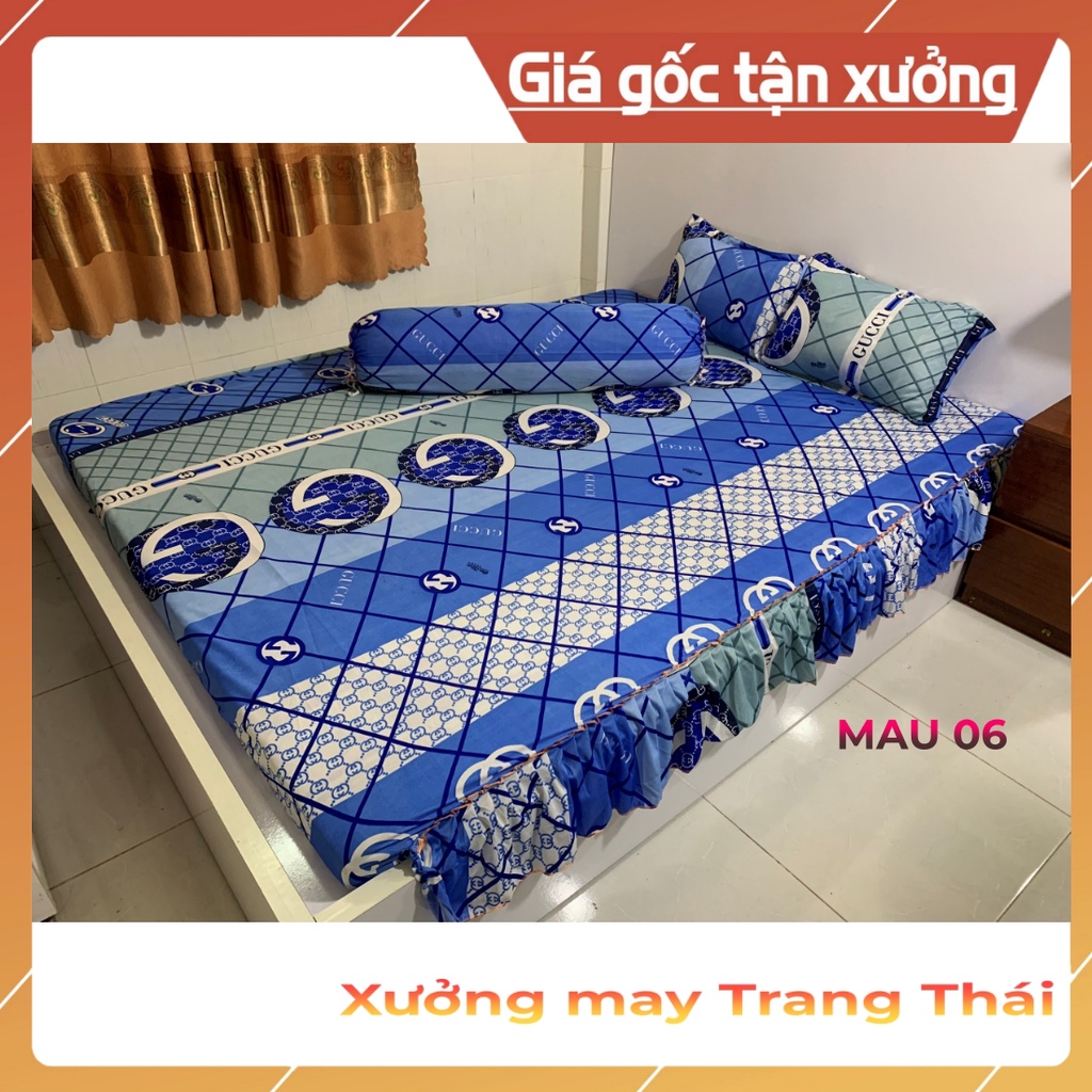 Ga Gối Thun Hàn Quốc 3D 1m6x2m (1 Ga Rèm + 2 Vỏ Gối Nằm + 1 Vỏ Gối Ôm) Mã 06