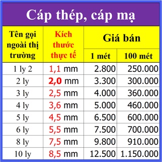 [ẨN] *** Cáp thép Cáp mạ Cáp lụa Cáp trần... [cuộn 100 mét]