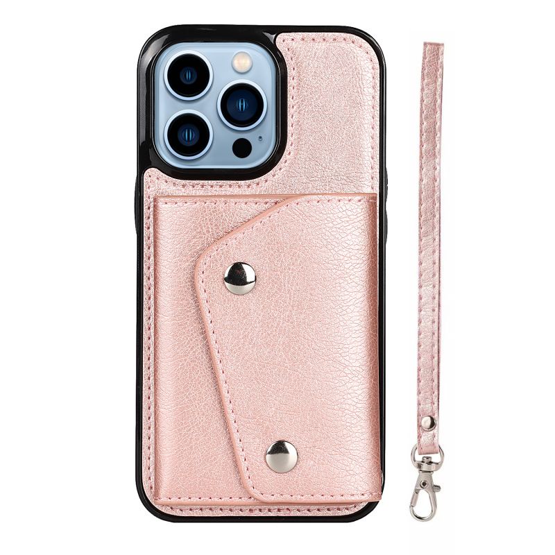 Ốp Điện Thoại Da Kèm Ngăn Đựng Thẻ + Dây Đeo Sang Trọng Cho iPhone 13 ProMax 13 Pro 13 Mini 12 ProMax 12 13 12 Pro 12 Mini 11 ProMax