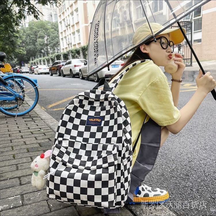 Korean style schoolbag female student large capacity ins Mori all-match checkerboard Plaid backpack high school junior high school student backpack XwMP