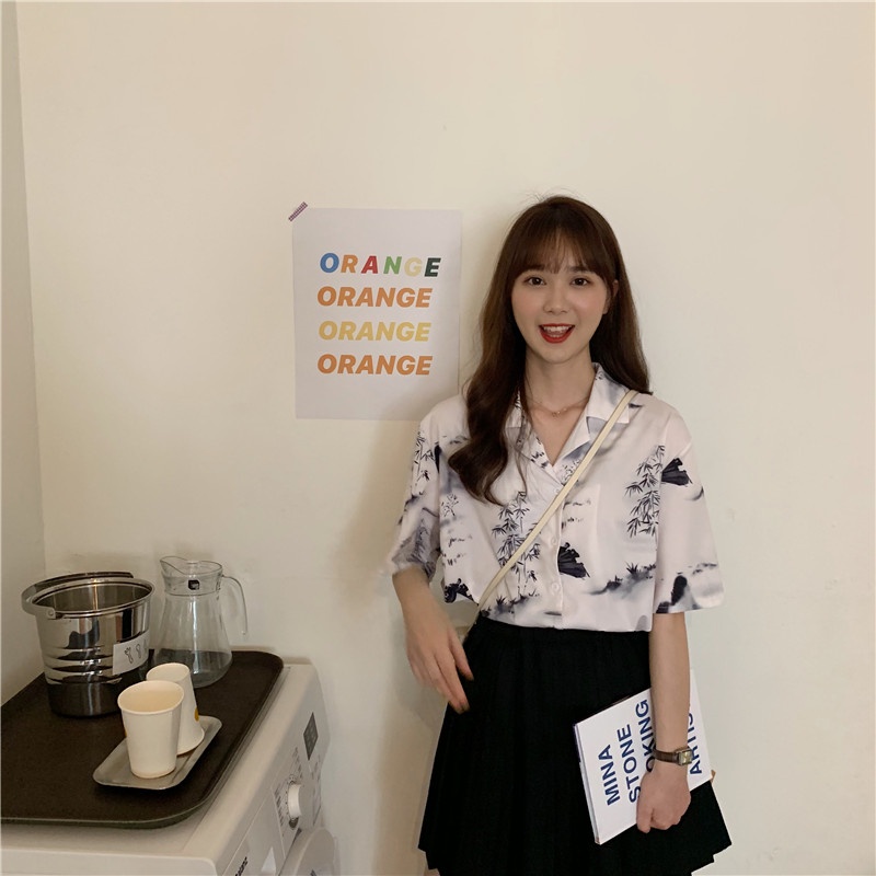 Áo Sơ Mi Tay Ngắn In Họa Tiết retro Thời Trang Cho Nữ