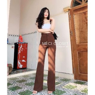 Quần xuông loe cạp cao 2 khuy siêu hách chân (sẵn)