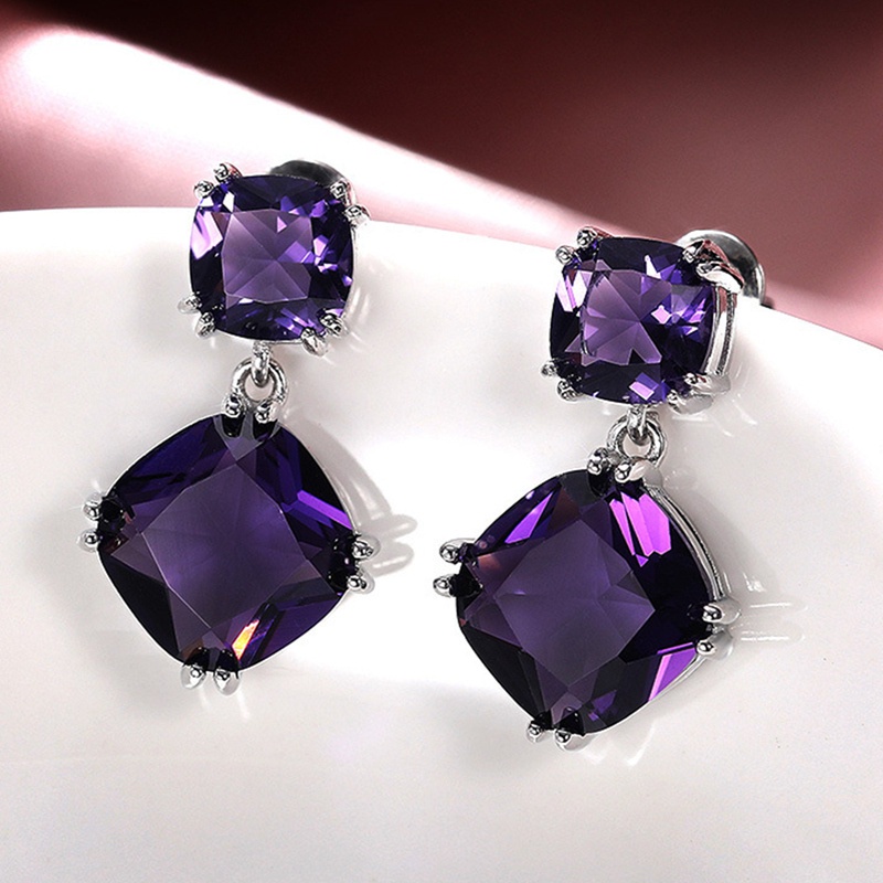 Khuyên tai đính đá giả màu tím sang trọng cho nữ