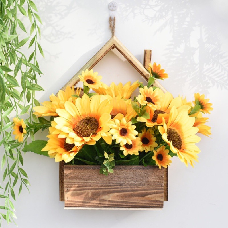 Hoa lụa, chùm hoa hướng dương 33cm 4 bông lớn và bông điểm siêu đẹp