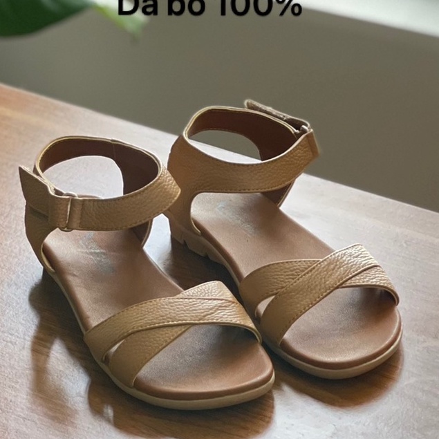 Dép sandal nữ đế bệt Lunashoes 6601 giày da bò thật mềm êm chân bảo hành 24 tháng