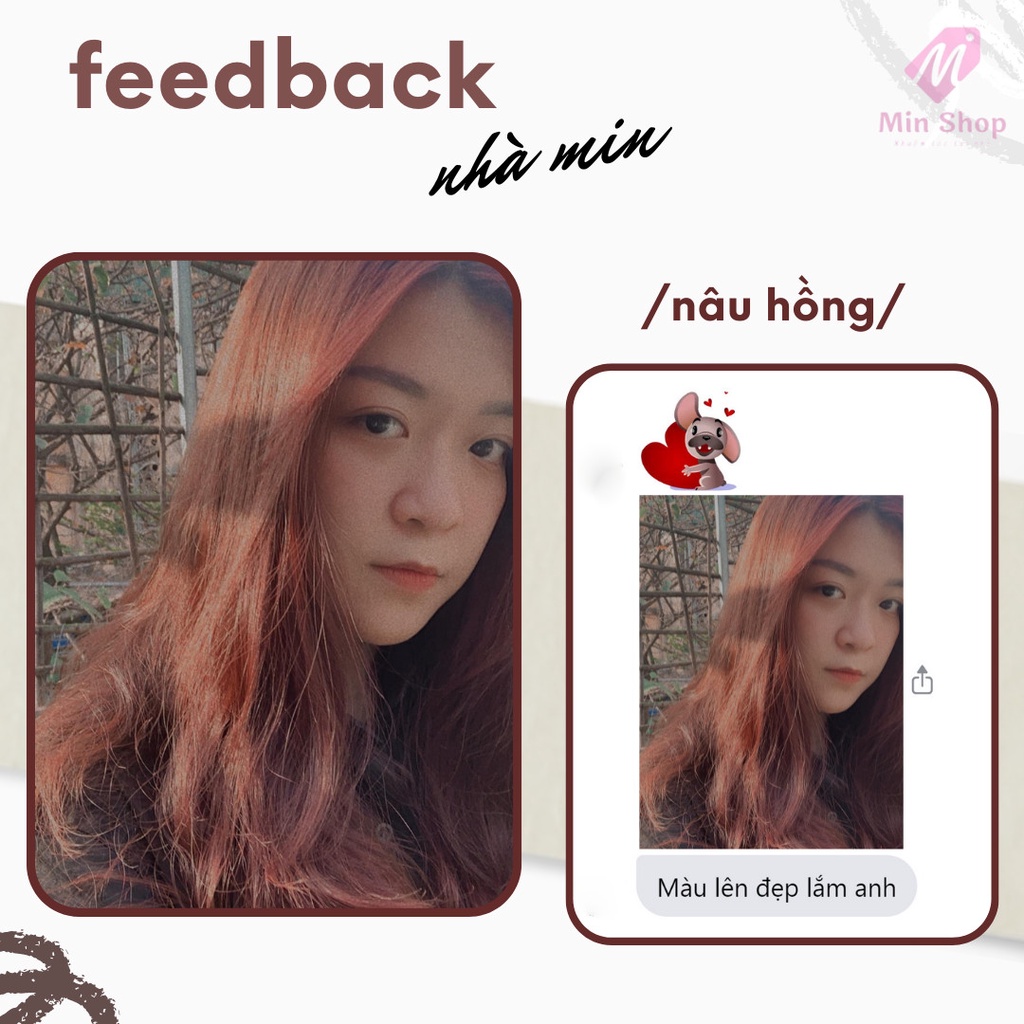 Thuốc nhuộm tóc, thuốc nhuộm tóc Nâu Hồng MIN.HAIR, tặng kèm oxy trợ dưỡng và bao tay