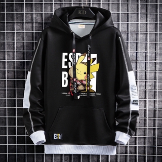 Áo hoodie ghép nối trơn có dây màu đen thời trang trẻ trung dành cho nam