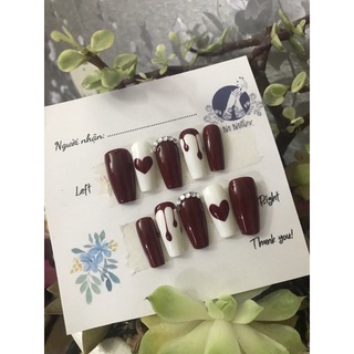 Nailbox đỏ đô hoạ tiêt trái tim giọt nc siêu xinh
