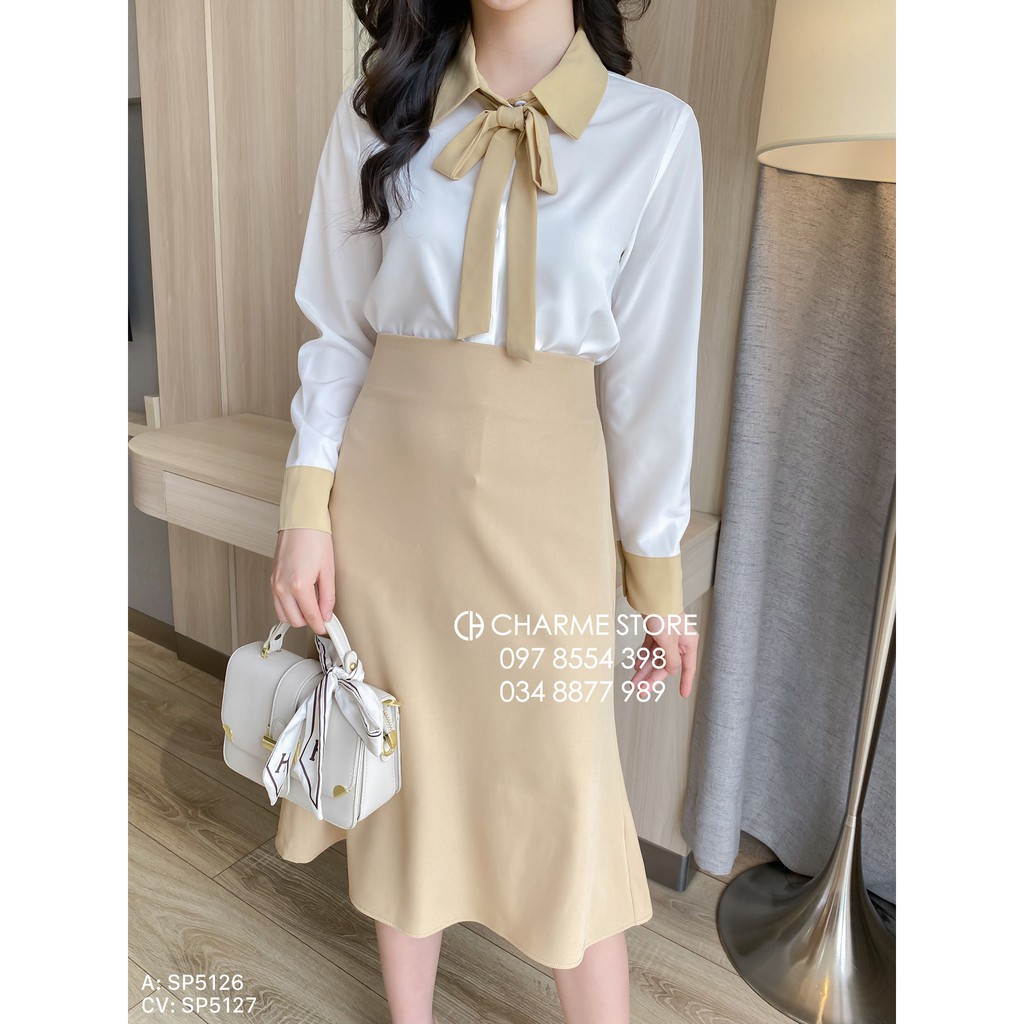 Áo nữ Charme thiết kế sơ mi dài tay phối nơ xinh 5126