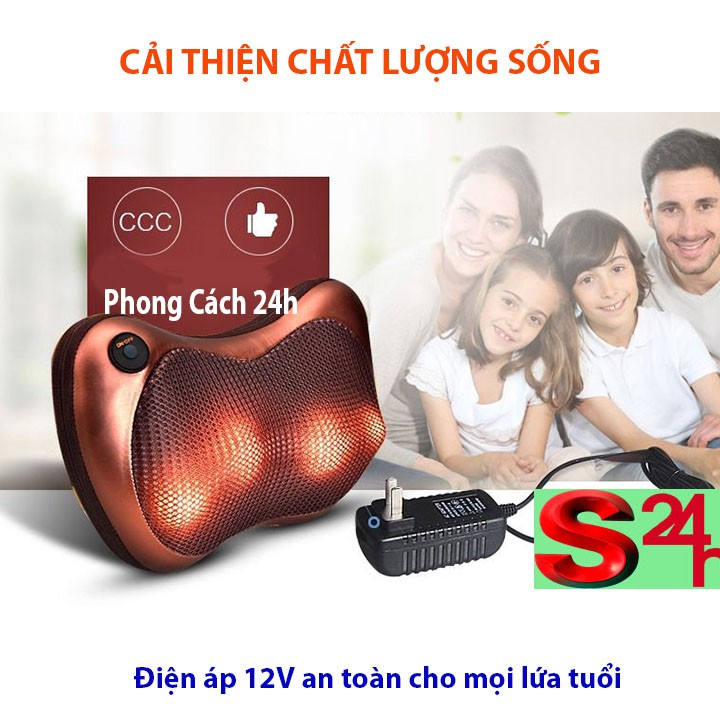 Gối massage xoay 2 chiều hồng ngoại 8 bi - gối mát xa hồng ngoại 8 bi 2 chiều xoay